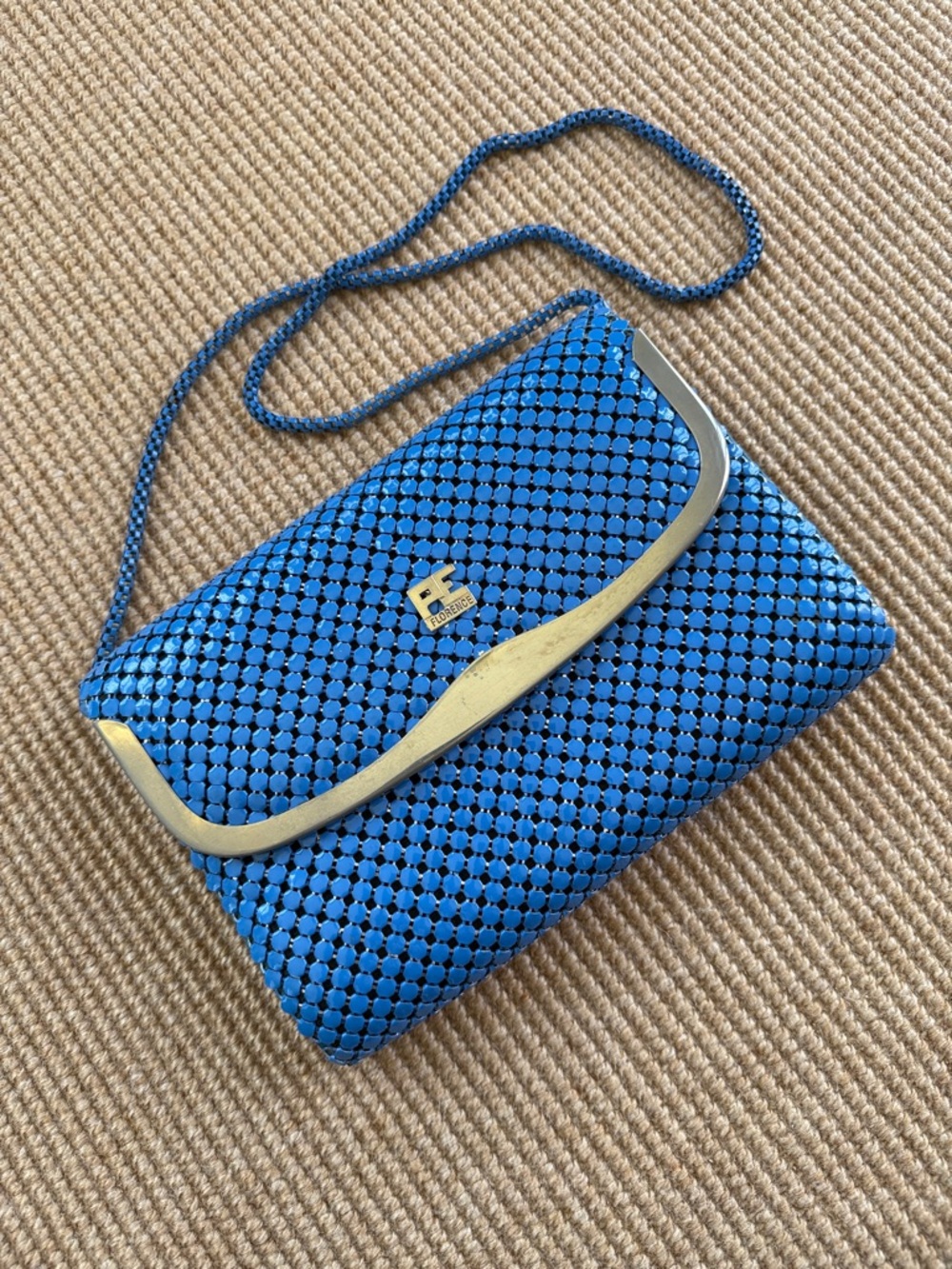Vintage PE Florence Porto Erbacci Blue Metal Envelope Shoulder Bag 1980s